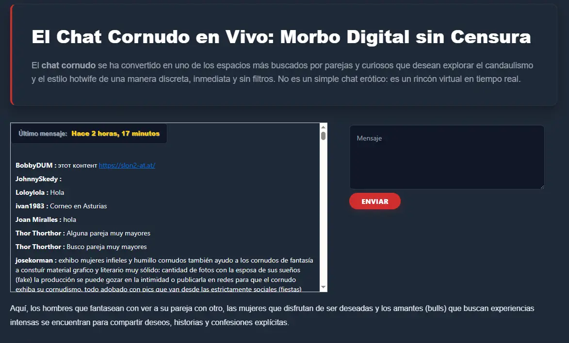 Captura de pantalla de la sala de chat cornudo en vivo de Candaulismo.com